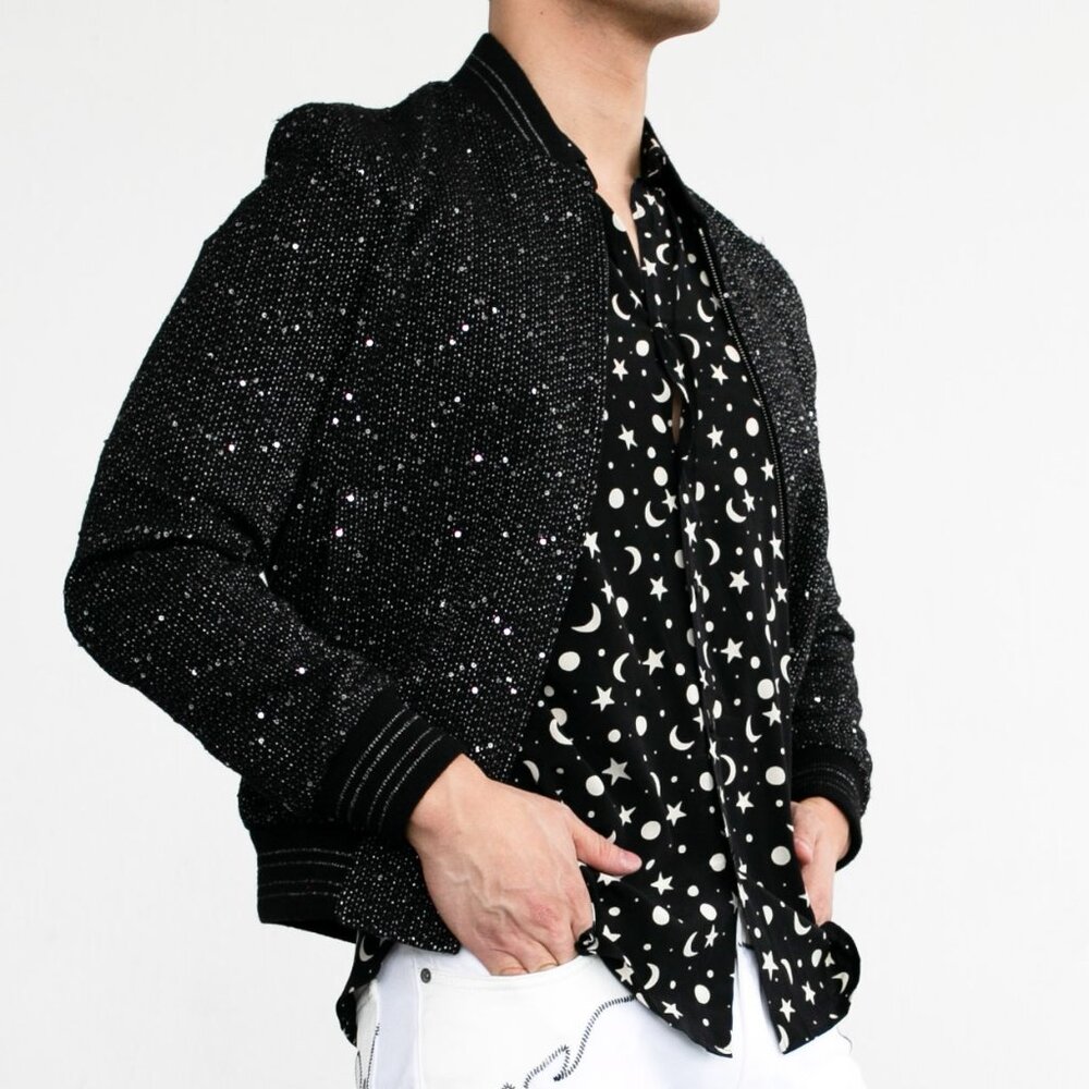 $3 START THURSDAY 10/31 @ 2pm: Saint Laurent Sequin Tweed Bomber Jacket
